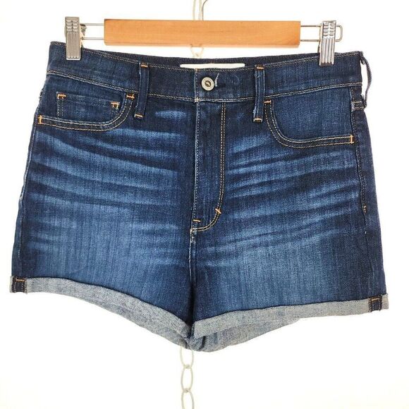 HOLLISTER High Rise Jean Shorts Dark Wash Stretch Denim Cuffed Size 7 / 28 - Picture 1 of 5